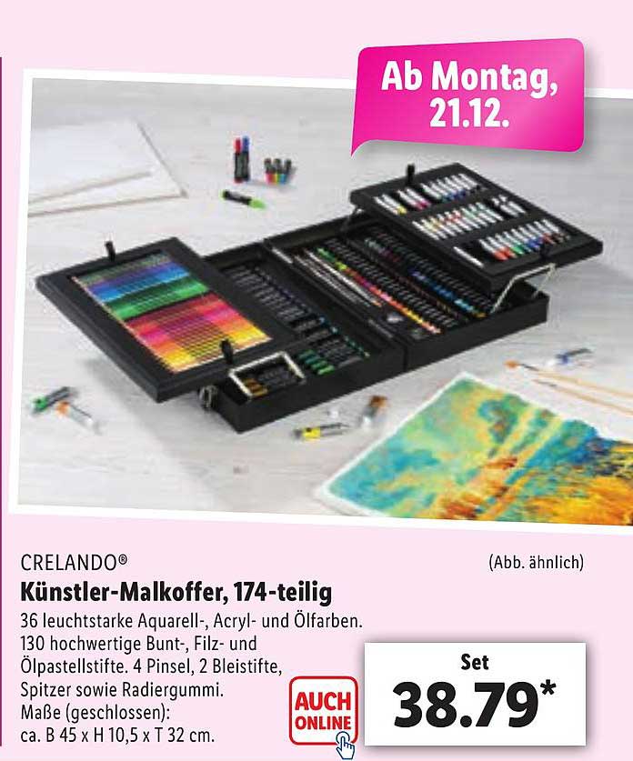 Crelando Künstler Malkoffer, 174 Teilig Angebot bei Lidl | Malen & Basteln