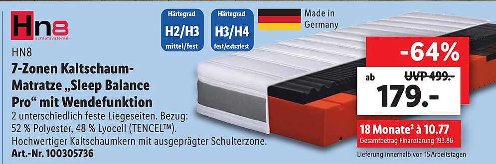 Hn8 7 Zonen Kaltschaum Matratze „sleep Balance Pro” Mit Wendefunktion Angebot bei Lidl