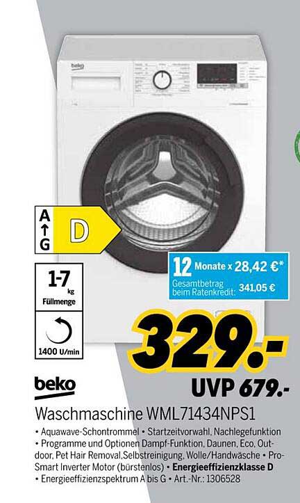 Beko Waschmaschine Wml71434nps1 Angebot bei MEDIMAX