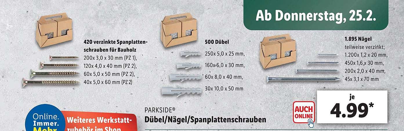 Parkside Dübel-nägel-spanplattenschrauben Angebot bei Lidl