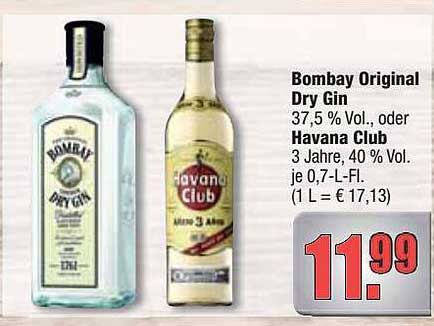 Alldrink Bombay Original Dry Gin Oder Havana Club