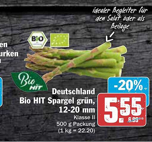 Deutschland Bio Hit Spargel Grün, 12-20 Mm Angebot bei AEZ