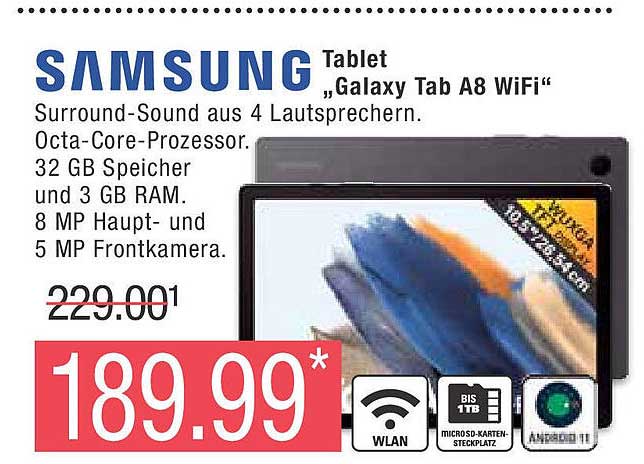 Samsung Tablet „galaxy Tab A8 Wifi “ Angebot bei Marktkauf