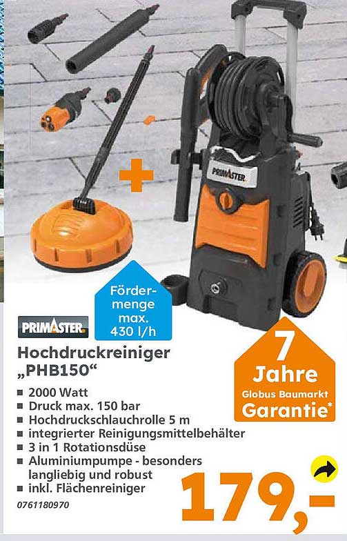 Primaster Hochdruckreiniger 3 In 1 Duse Verstellen Primaster Hochdruckreiniger „phb150“ Angebot bei Globus Baumarkt