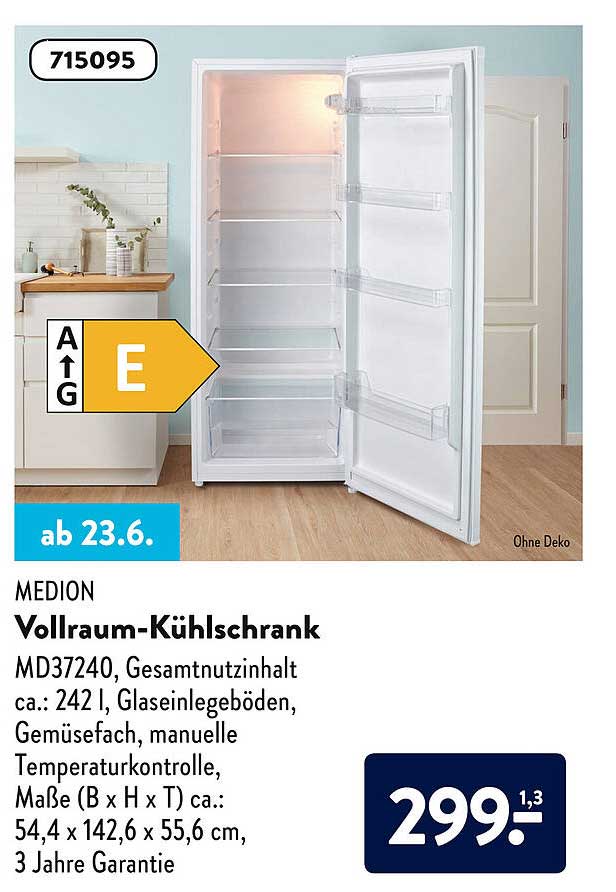 Medion Vollraumkühlschrank Angebot bei ALDI sud