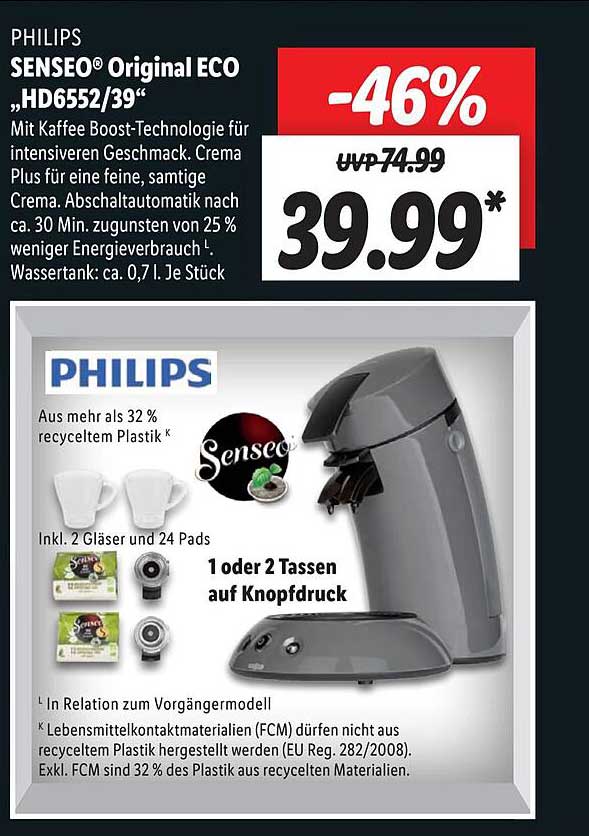 Philips Senseo Original Eco bei Hd6552.39 Lidl Angebot