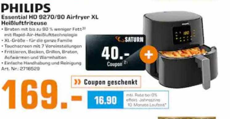 Philips Hd 9270 Airfryer XL Heißluftfritteuse Angebot bei Saturn