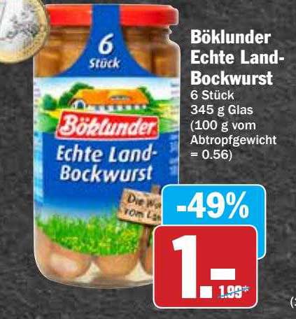 Hit Markt Böklunder Echte Land-bockwurst 6 Stück Glas