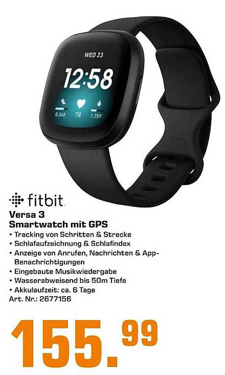 Afbestille hensigt Slået lastbil Fitbit Versa 3 Smartwatch Mit Gps Angebot bei Saturn