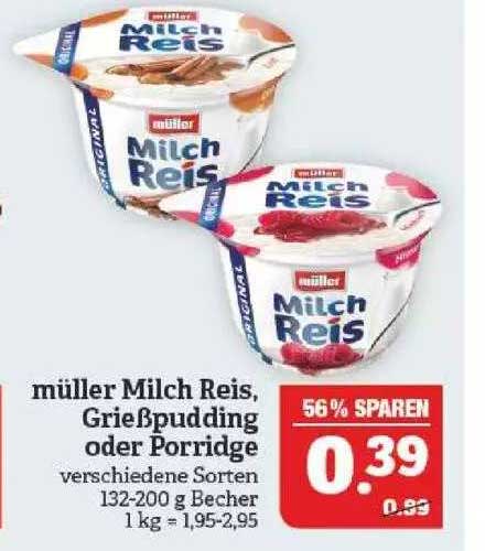 Müller Milch Reis, Grießpudding Oder Porridge Angebot bei Marktkauf ...