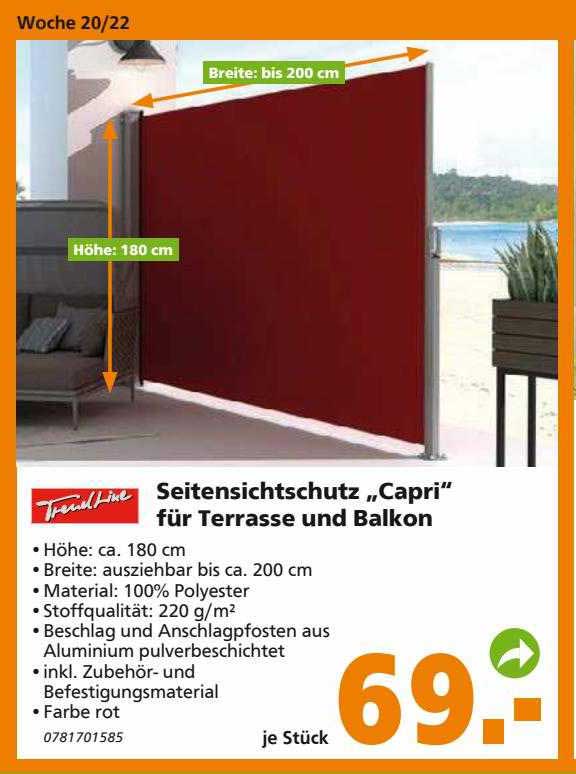 Globus Baumarkt Trend Line Seitensichtschutz „capri“ Für Terrasse Und Balkon