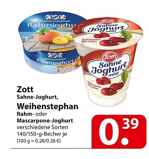 Famila Zott Sahne-joghurt, Weihenstephan Rahm- Oder Mascarpone-joghurt