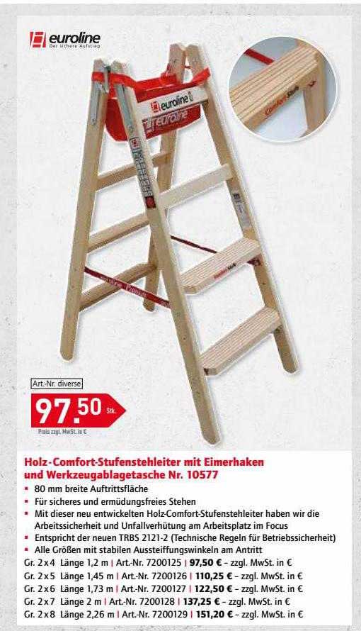 Bauking Euroline Holz-comfort-stufenstehleiter Mit Eimerhaken Und Werkzeugablagetasche Nr. 10577