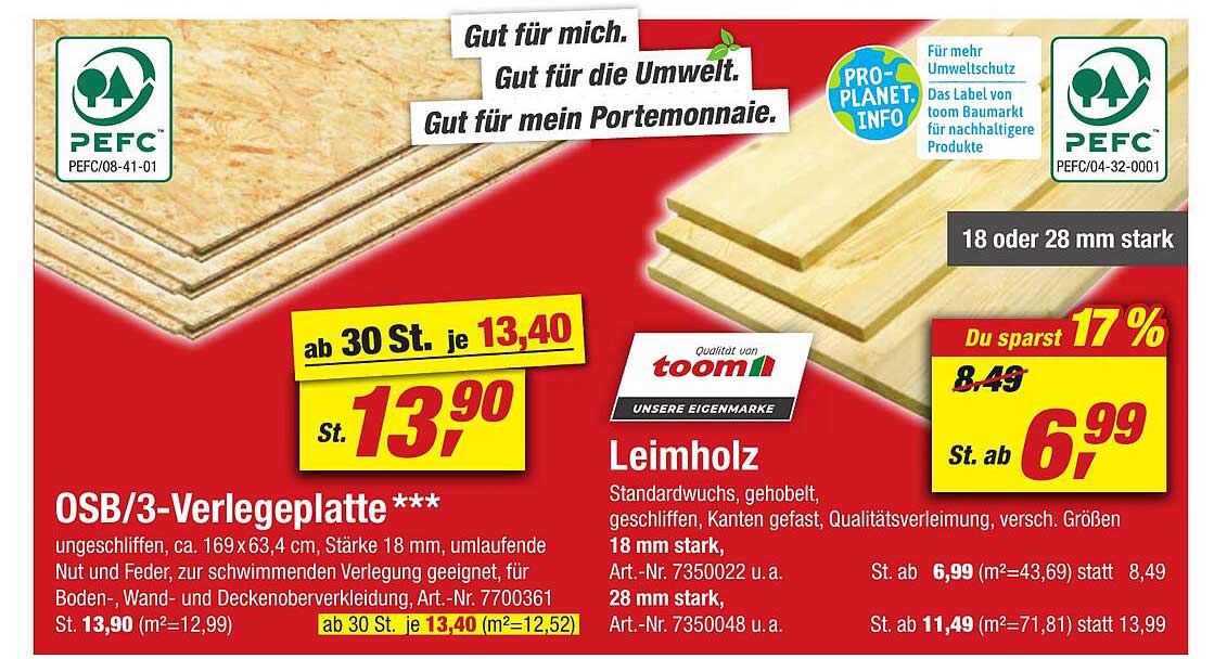 Osb 3verlegeplatte Oder Leimholz Angebot bei Toom Baumarkt 1Prospekte.de