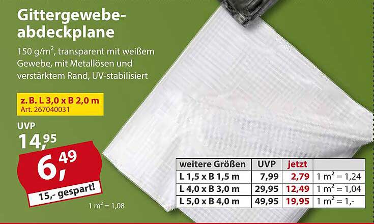 Gittergewebeabdeckplane Angebot bei Sonderpreis Baumarkt 1Prospekte.de
