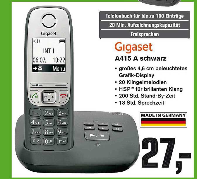 Gigaset A415 A Schwarz Angebot bei Alphatecc 1Prospekte.de
