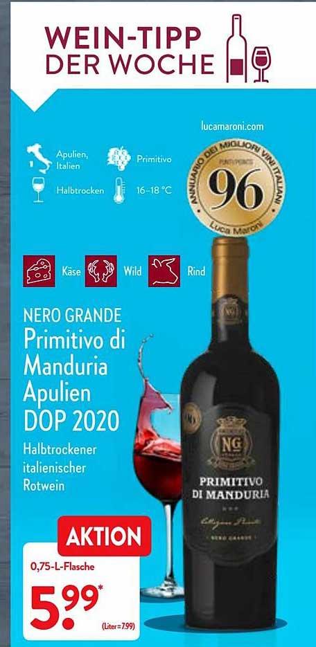 ALDI Nord Nero Grande Primitivo Di Manduria Apulien Dop 2020