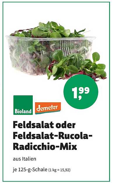 Erdi Biomarkt Bioland Demeter Feldsalat Oder Feldsalat-rucola-radicchio-mix