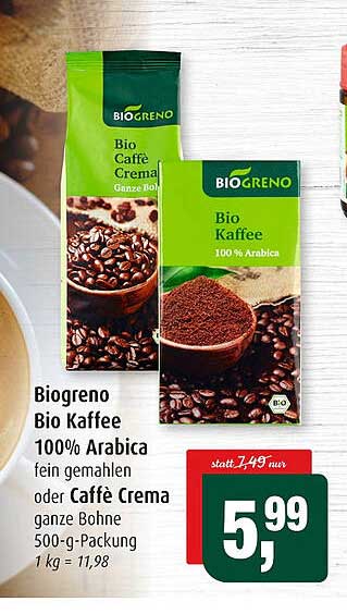 Markant Biogreno Bio Kaffee 100% Arabica Oder Caffe Crema
