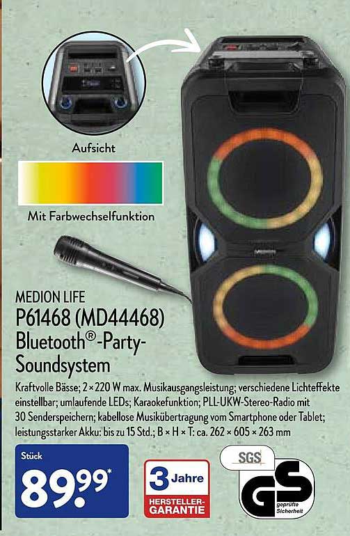 ALDI Nord Medion Life P61468 (md44468) Bluetooth -party-soundsystem