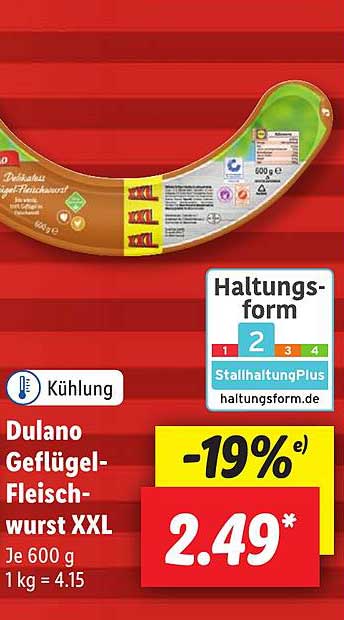 Dulano Geflügel-fleischwurst Xxl Angebot bei Lidl