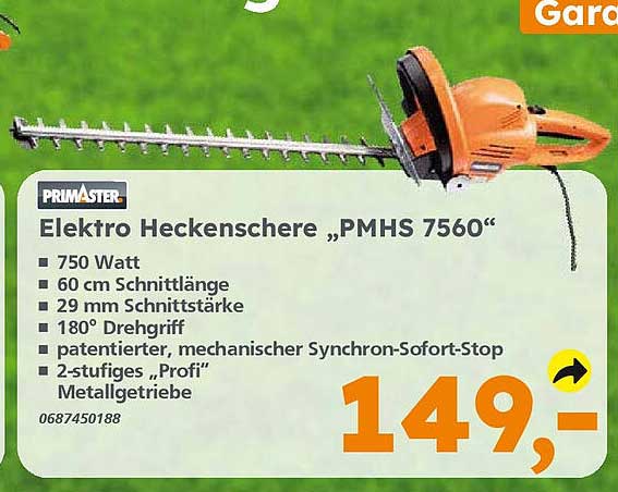 Primaster Elektro Heckenschere „pmhs 7560” Angebot bei Globus Baumarkt