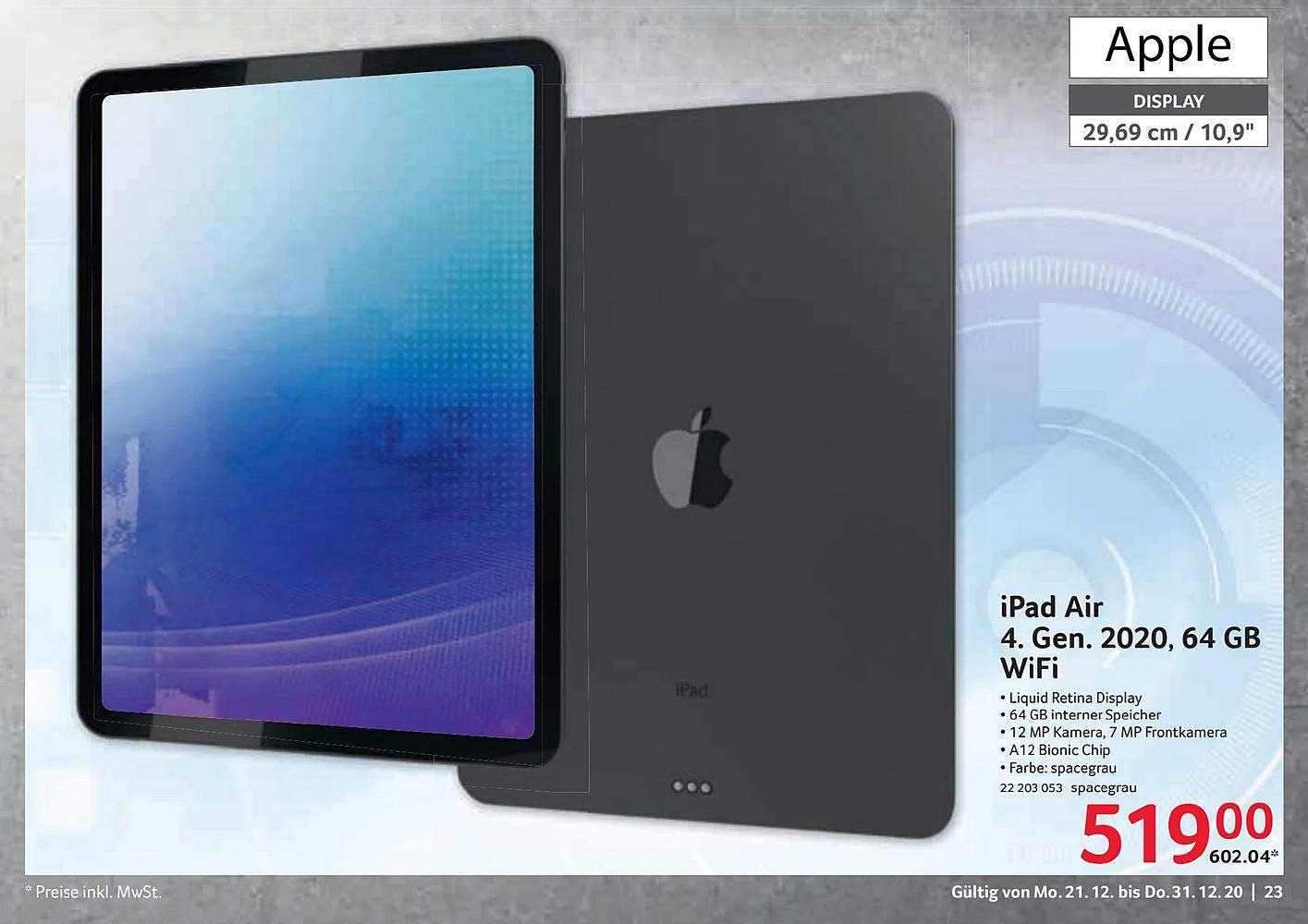 Apple Ipad Air 4 Gen 2020 64 Gb Wifi Angebot Bei Selgros 1Prospekte de