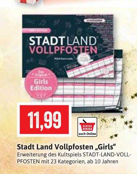 Stadt Land Vollpfosten® Girls Edition - Gioco Di Città Paese Fiume Per Ragazze, Blocco DIN A4 Con 23 Categorie Divertenti E Campo Piena
