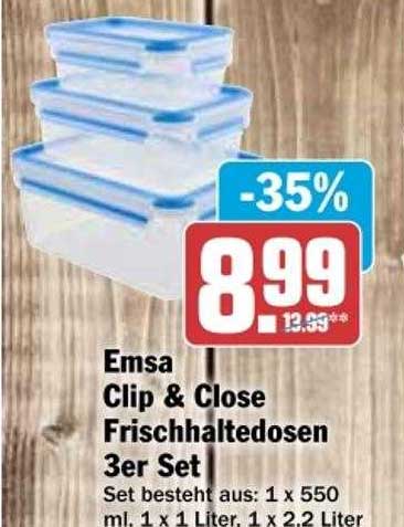 EMSA Clip Close Set 2 Contenitori Rotondi 1,1L + 2,6L - Per Alimenti, Lavabili, Colore Blu - 2