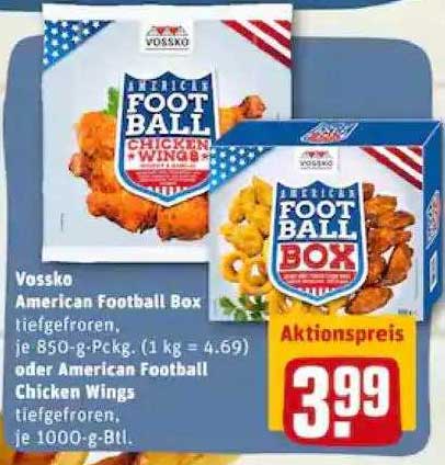 REWE Vossko Football bei Angebot Wings American Chicken American Football Box Oder