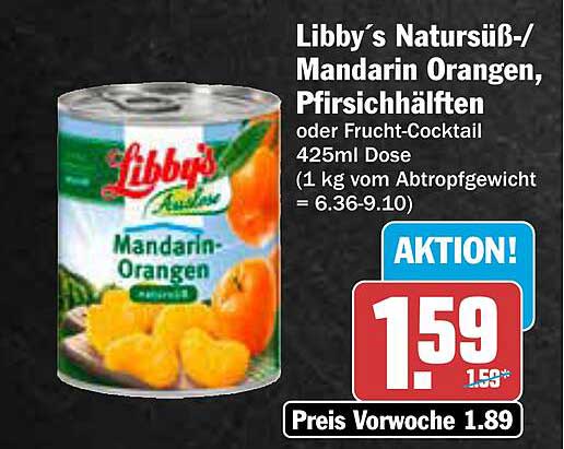AEZ Libby's Natursüß- Mandarin Orangen, Pfirsichhälften