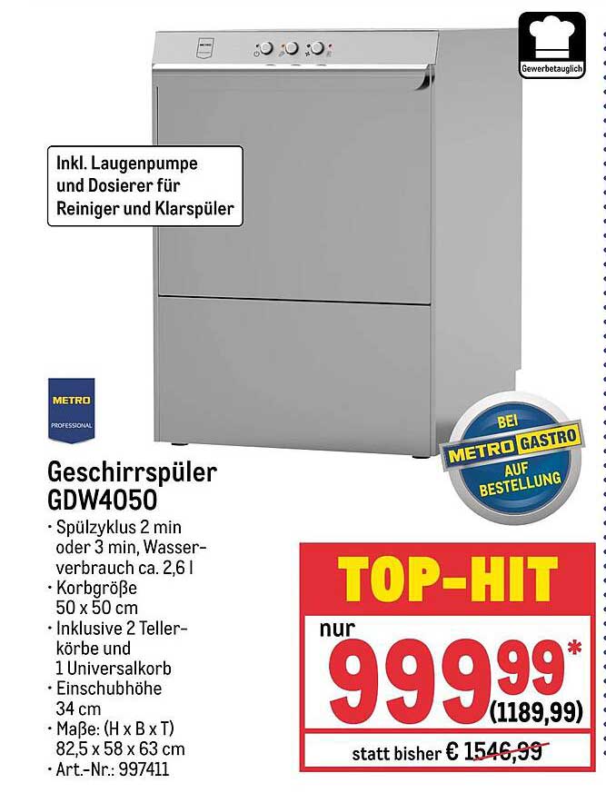 Metro Professional Geschirrspüler Angebot bei METRO