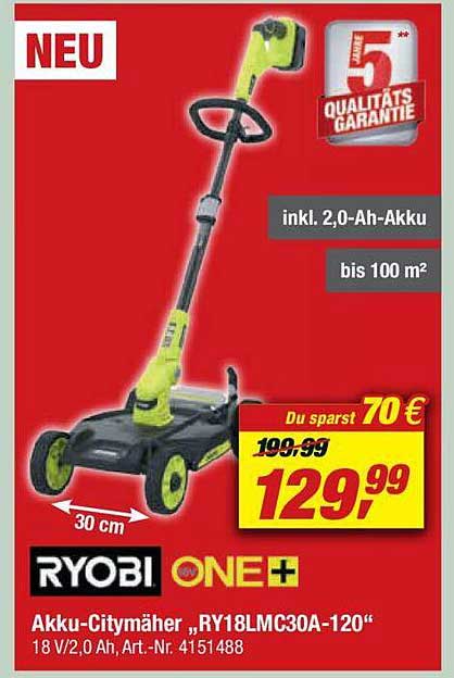 Ryobi Akku-citymäher „ry18lmc30a-120“ Angebot Bei Toom Baumarkt