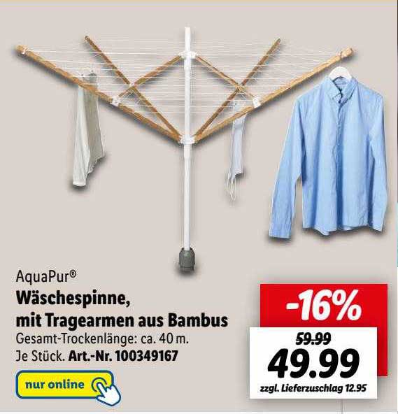 Aquapur Wäschespinne, Mit Tragearmen Aus Bambus Angebot bei Lidl