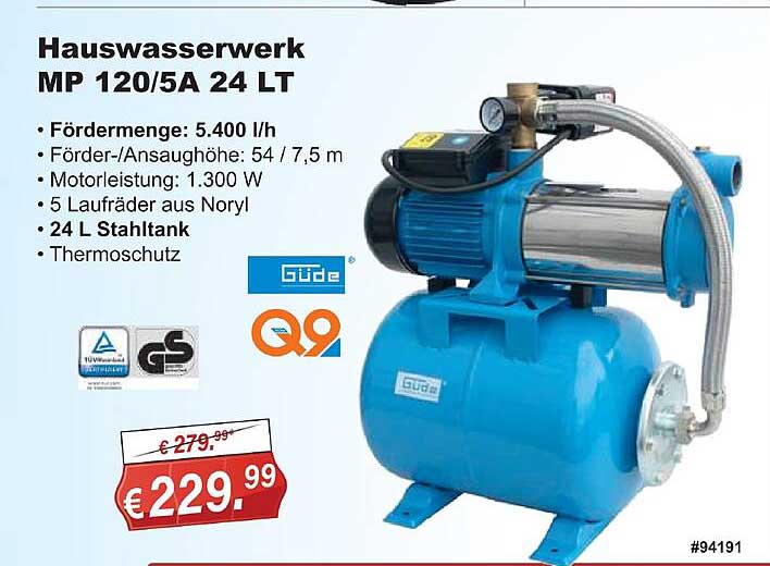 Güde Hauswasserwerk Mp 1205a 24 Lt Angebot bei Stabilo Fachmarkt