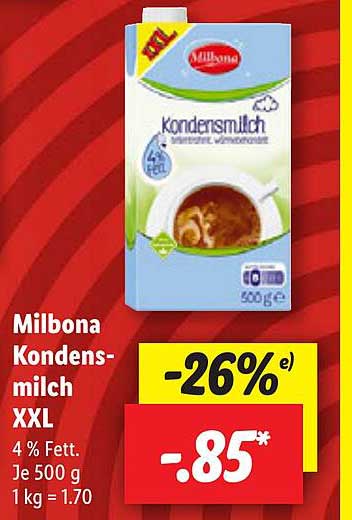 Milbona Kondensmilch Xxl Angebot bei Lidl 1Prospekte.de