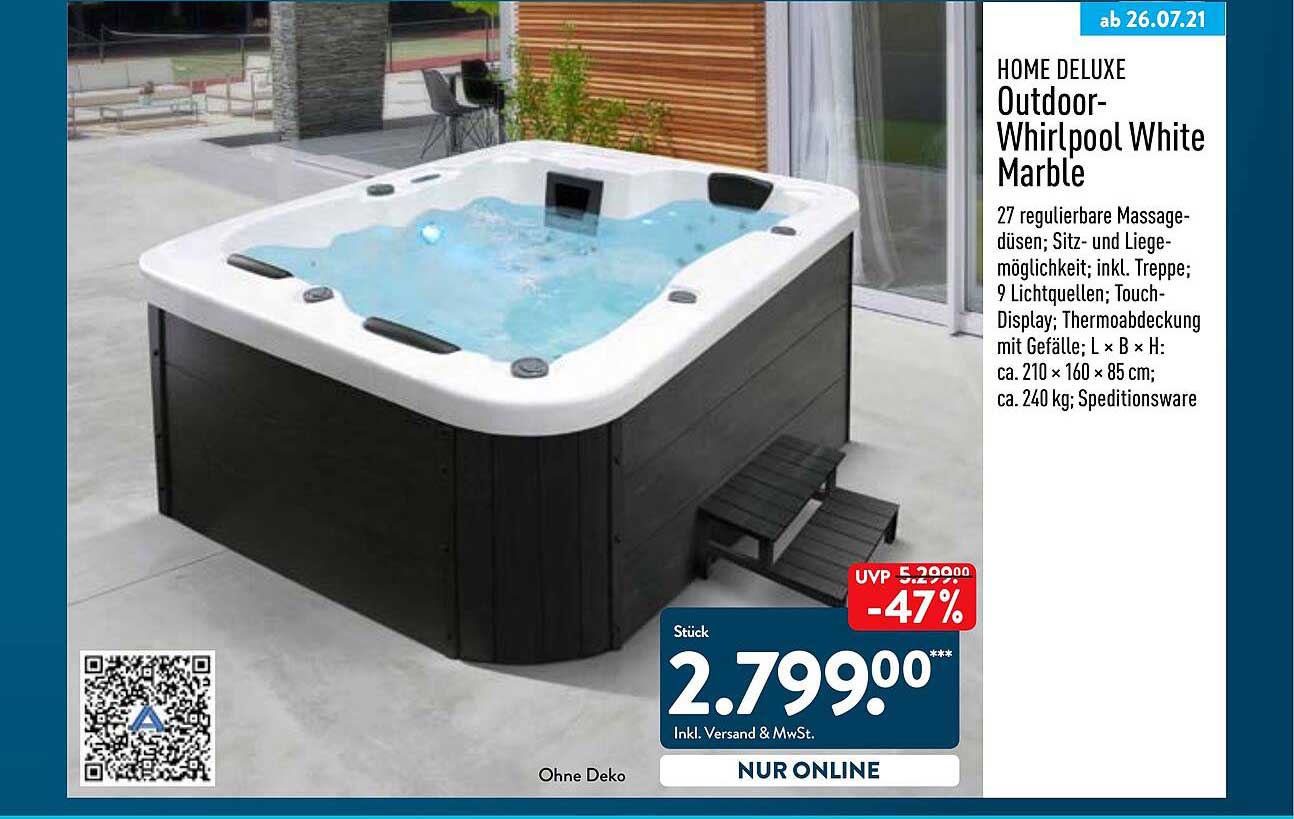 Home Deluxe Outdoor-whirlpool White Marble Angebot bei ALDI Nord