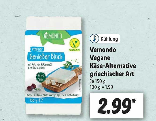 Vemondo Vegane Käse-alternative Griechischer Art Lidl Angebot bei