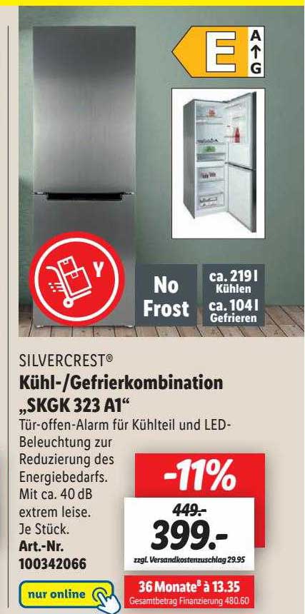 Silvercrest Kühl- Gefrierkombination A1” Lidl 323 Angebot bei „skgk