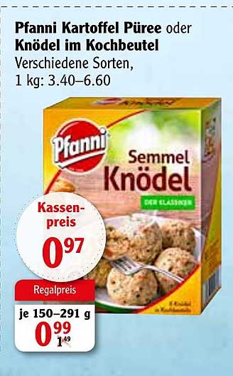 Pfanni Kartoffel Püree Oder Knödel Im Kochbeutel Angebot bei Globus