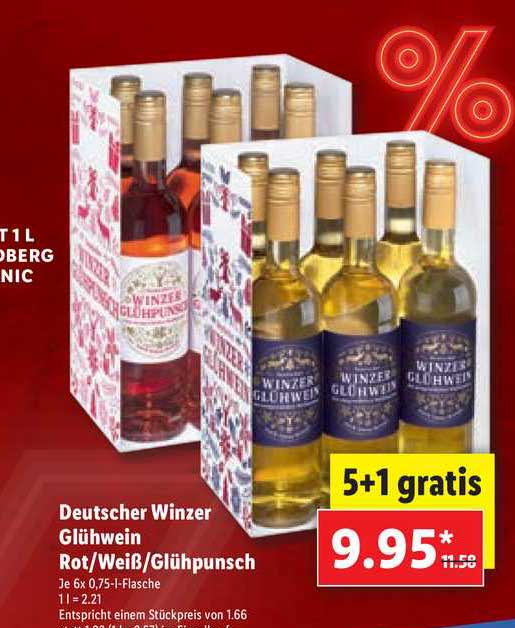 Deutscher Winzer Glühwein Rot-weiß-glühpunsch Angebot bei Lidl