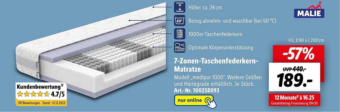 7zonentaschenfederkernmatratze Angebot bei Lidl 1Prospekte.de