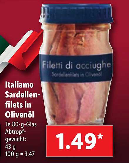 Italiamo Sardellenfilets In Olivenöl Angebot bei Lidl | Italiamo, ab 25.01.
