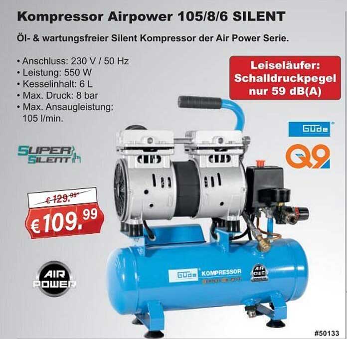 Güde Kompressor Airpower 150/8/24 SILENT (ölfrei, flüsterleise, max. 8