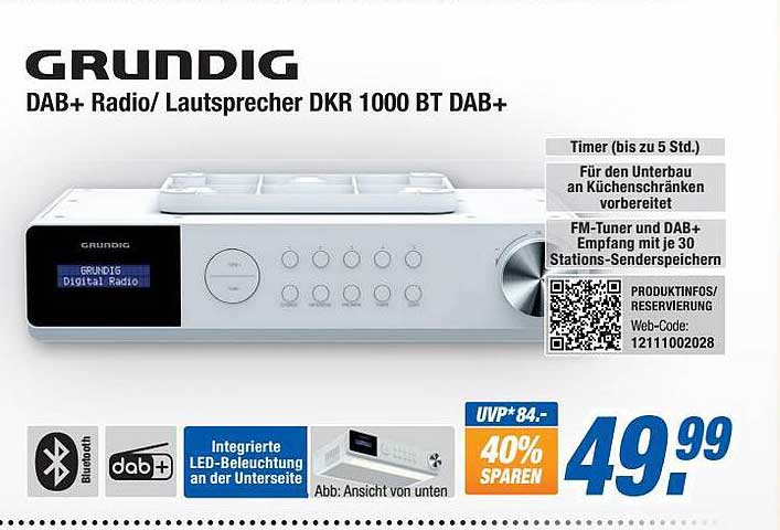 Grundig DKR 1000 BT Radio Da Cucina Con Bluetooth, DAB/DAB+ E FM, Bianca