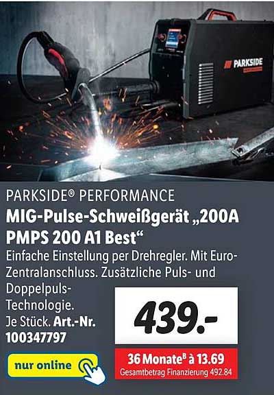 Parkside Performance Mig-pulse-schweißgerät „200a Pmps 200 A1 Best” Angebot  bei Lidl