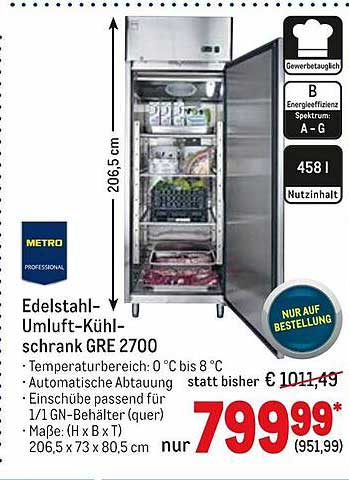 Metro Professional Edelstahlumluftkühlschrank Gre 2700 Angebot bei