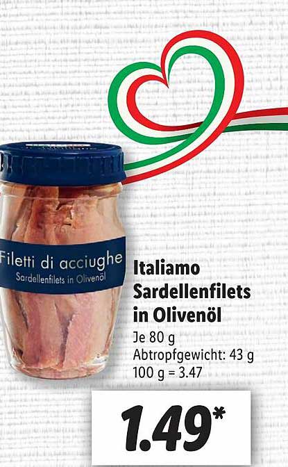 Italiamo Sardellenfilets In Olivenöl Angebot bei Lidl