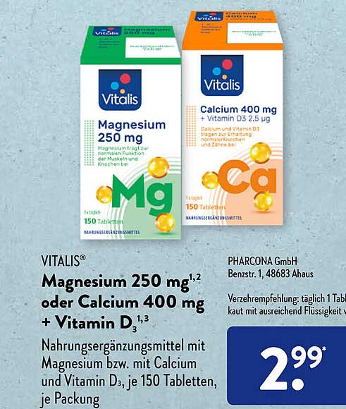 ALDI SÜD Vitalis Mgnesium Oder Calcium + Vitamin D3