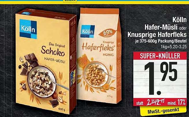 Kölln Hafer Müsli Oder Knusprige Haferfleks Angebot bei E Center